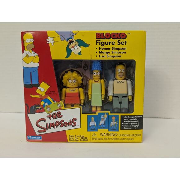 Rare The Simpsons Blocko Figure Set Homer Marge Lisa Playmates 2002 New - Picture 1 of 6